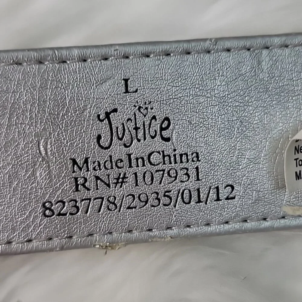 JUSTICE‎ Girl's Y2K 80s Neon Embroidered Stitched Boho Silver Hardware Belt L